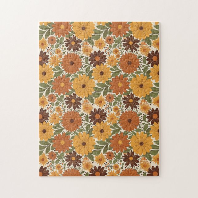 vintage 70-tals stiliserad blommig/blomma pussel (Vertikal)