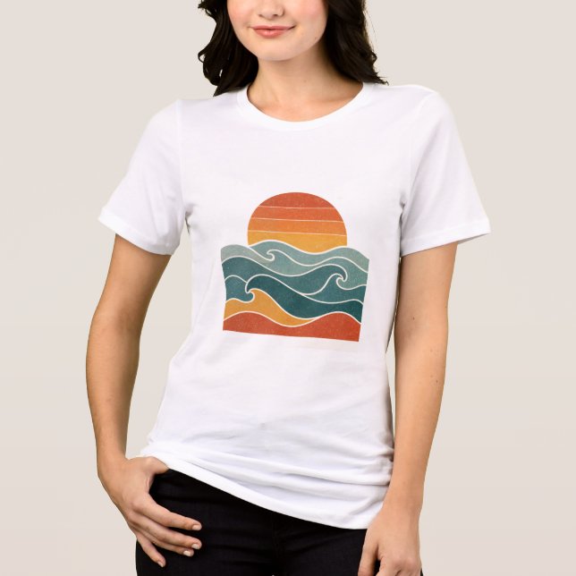 Vintage 70s Abstract Sunset Waves T-Shirt (Framsida)