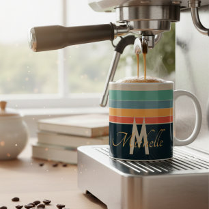 Vintage 70s färgstarkt Rand-skript monogram Kaffemugg