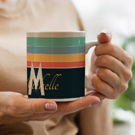 Vintage 70s färgstarkt Rand-skript monogram Kaffemugg
