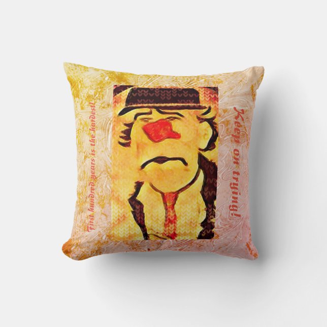 Vintage 70s Ledsen Clown Teckning (D1) redigerbar Kudde (Framsida)
