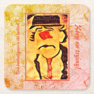 Vintage 70s Ledsen Clown Teckning (D1) redigerbar Underlägg Papper Kvadrat