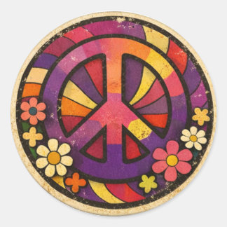 Vintage 70s Retro Peace Sign Flower Power Sticker Runt Klistermärke