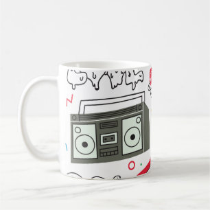 Vintage 80:s 90-tumsdocka med boom box, TV Kaffemugg