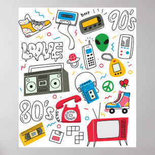 Vintage 80:s 90-tumsdocka med boom box, TV Poster