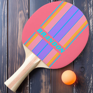 Vintage 80-tal Neon Soluppgång Bräda Ränder med Na Pingisracket