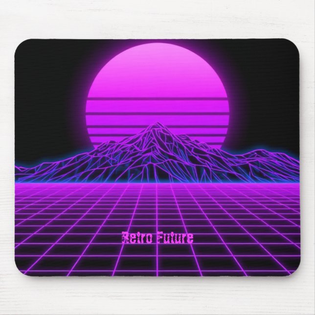 Vintage 80-tals Retrowave Bergslandskap Musmatta (Framsidan)