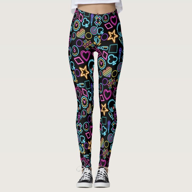 Vintage 80's Neon Light Mönster 01x4 Leggings (Framsida)