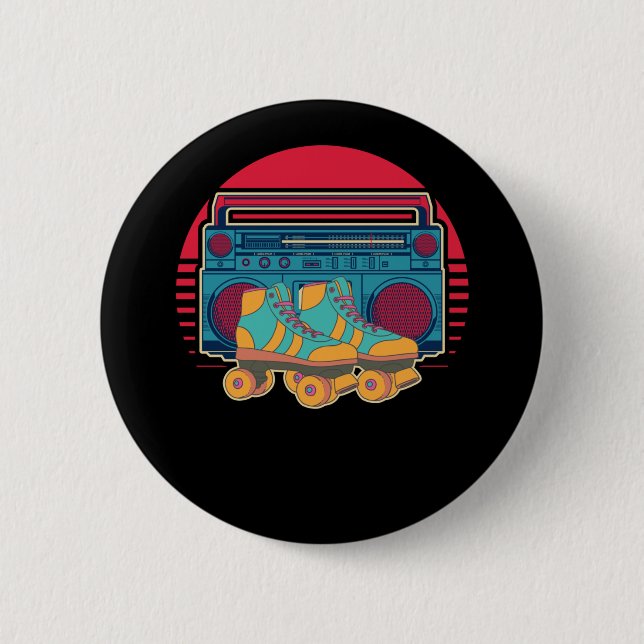 Vintage 80s Roller Skating Girl Disco Rollerskates Knapp (Framsida)