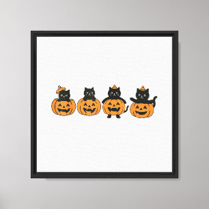 Vintage 90-tal Katt Halloween Pumpa Svart Katt Canvastryck