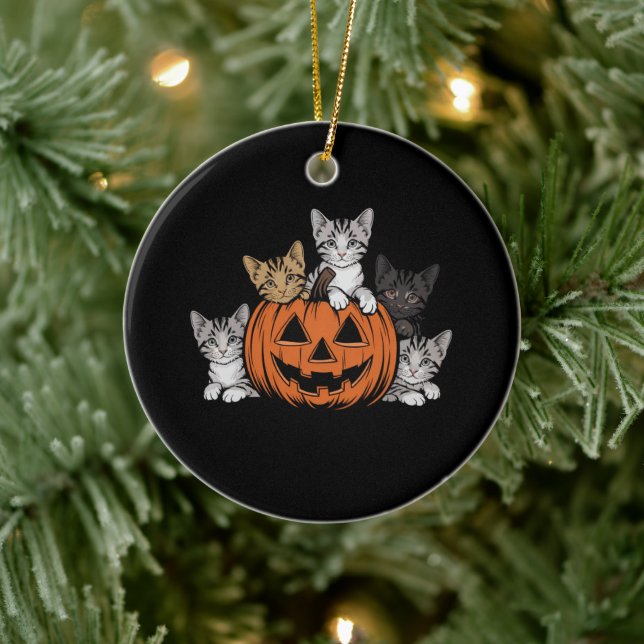 Vintage 90-tal Katt Halloween Retro Skräckig Säson Julgransprydnad Keramik (Träd)