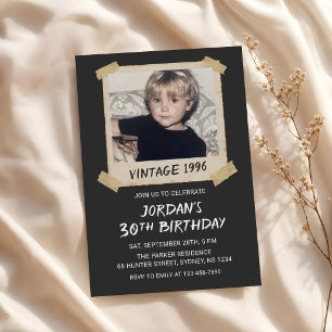 Vintage 90-tal Polaroid 30-års födelsedagsfoto Inbjudningar