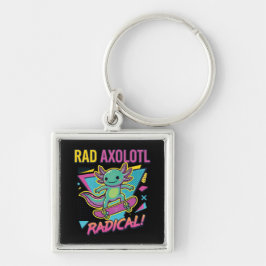 Vintage 90-tal stil Axolotl Skateboard Rad neon Fyrkantig Silverfärgad Nyckelring