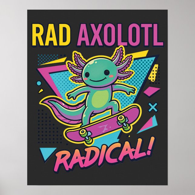 Vintage 90-talets Axolotl Skateboard Radikal neote Poster (Framsidan)