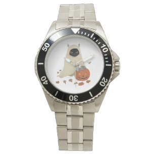 Vintage 90-talets svart katt Pumpkin Halloween-tal Armbandsur