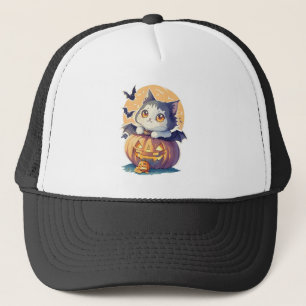 Vintage 90s Kat Pumpkin Halloween Retro Keps