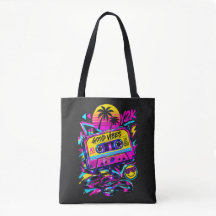 Vintage 90s Retro Cassette Neon Cyberpunk Tote Bag