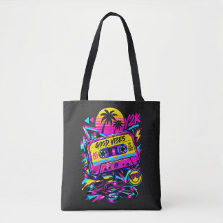 Vintage 90s Retro Cassette Neon Cyberpunk Tote Bag Tygkasse