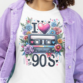Vintage 90s Retro Cassette Tape, Blommigt, Kärlek T Shirt