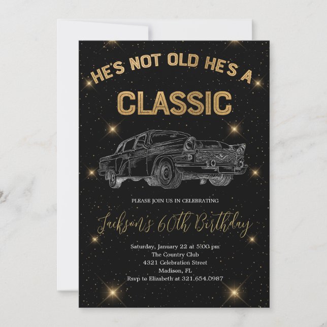 Vintage a Classic Car Birthday Firande Party Inbjudningar (Framsida)