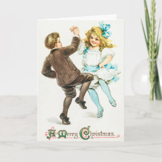 Vintage A God jul Boy and Girl Dance Helgkort