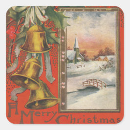 Vintage "A God jul" med Klockor Fyrkantigt Klistermärke