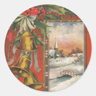 Vintage "A God jul" med Klockor som jul Runt Klistermärke