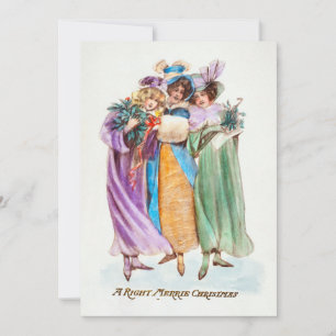 Vintage A Höger Merrie jul Woman Dam Julkort