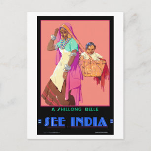 Vintage A Shillong Belle Se India Travel Poster Vykort