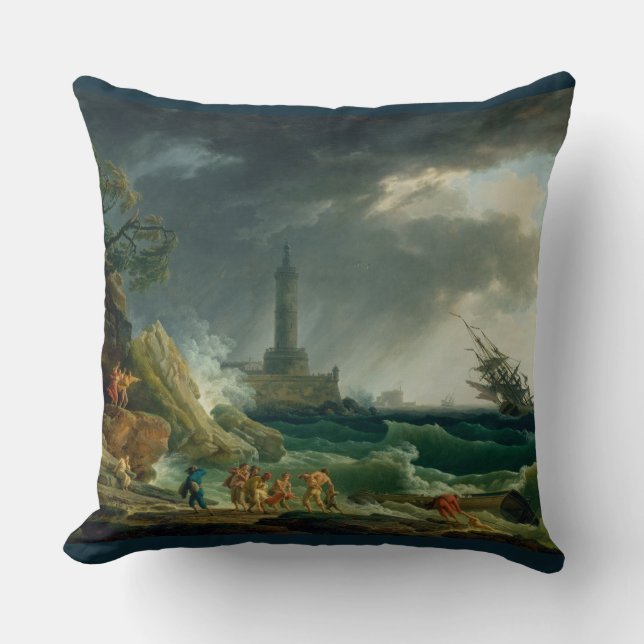 Vintage A Storm vid Medelhavet Kusten Kudde (Framsida)
