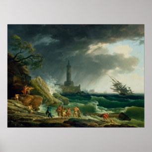 Vintage A Storm vid Medelhavet Kusten Poster