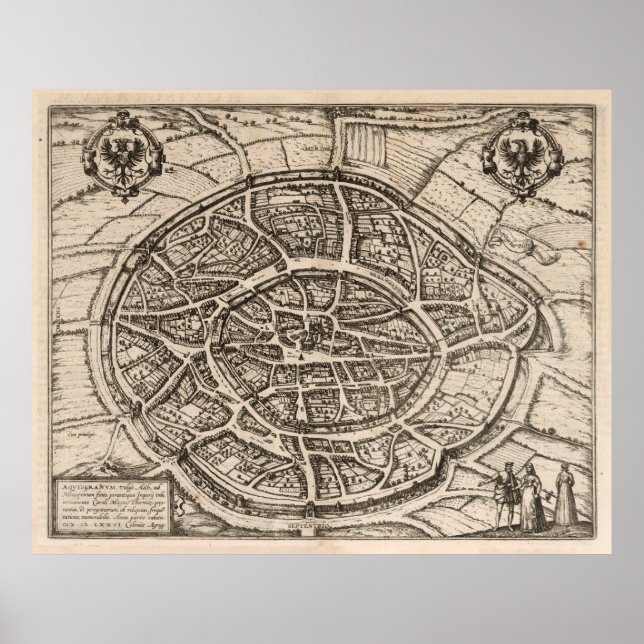 Vintage Aachen Tyskland Karta (1577) Vintage Poster (Framsidan)