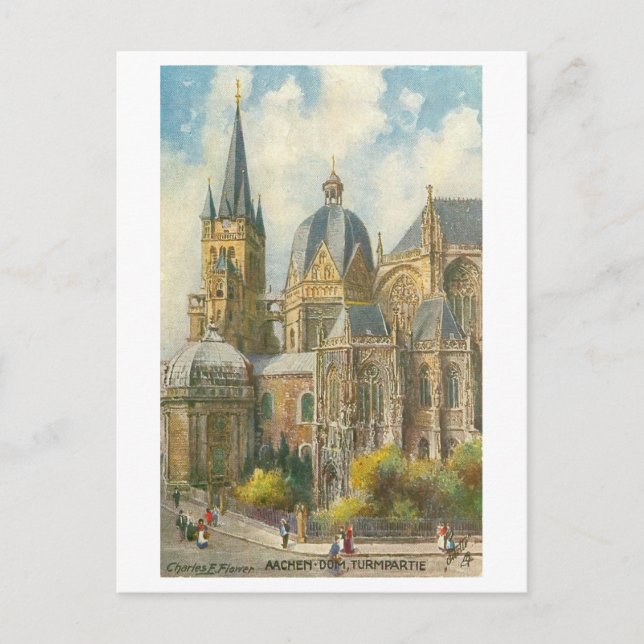 Vintage Aachen Tyskland katedral Vykort (Framsida)
