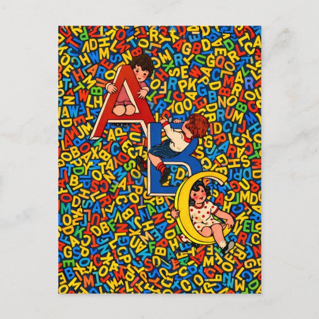 Vintage ABC Barnalfabetillustration  Vykort (Framsida)