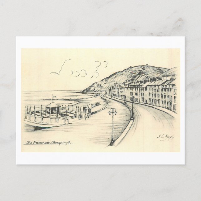 Vintage Aberystwyth Promenad Vykort (Framsida)