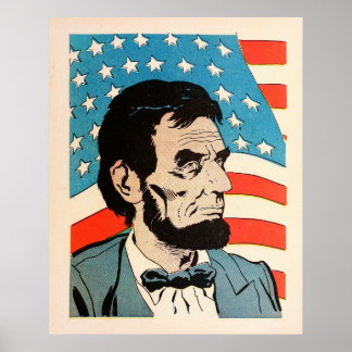 Vintage Abraham Lincoln USA Flag Illustration Poster