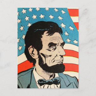 Vintage Abraham Lincoln USA Flag Illustration Vykort