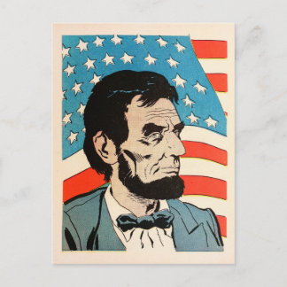 Vintage Abraham Lincoln USA Flag Illustration Vykort
