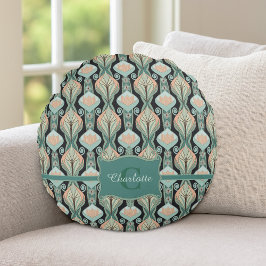 Vintage Abstract Botanical Monogram Floral Pattern Rund Kudde