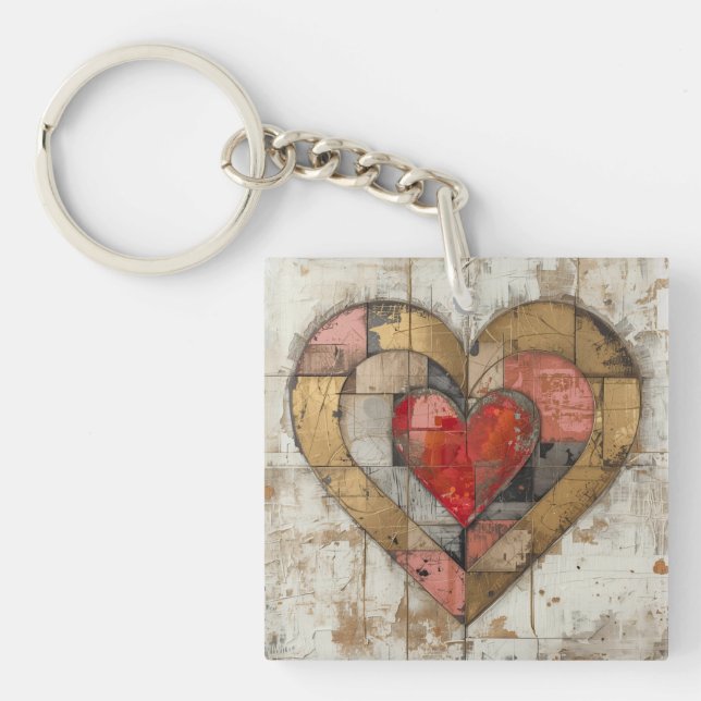 Vintage Abstract Hearts - Acrylic Keychain (Framsidan)