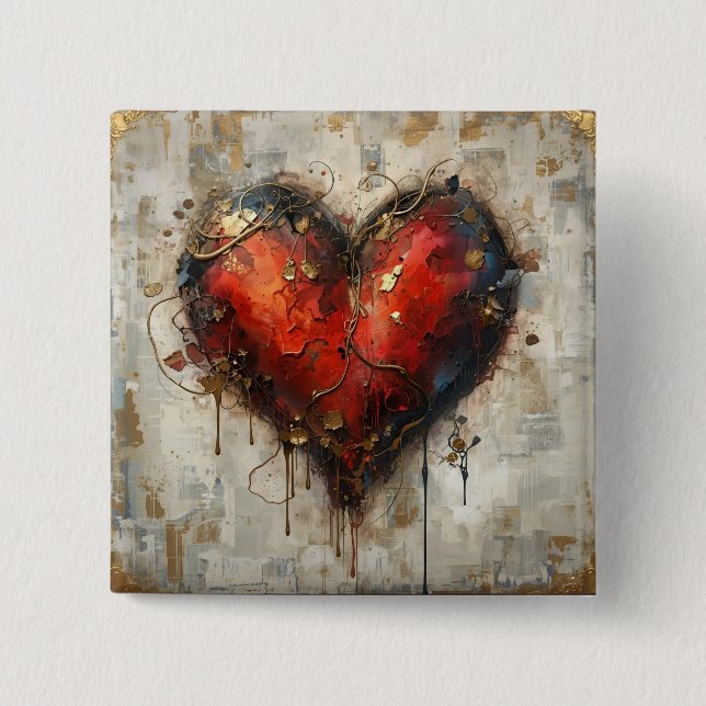 Vintage Abstract Hearts - Button Knapp (Framsida)