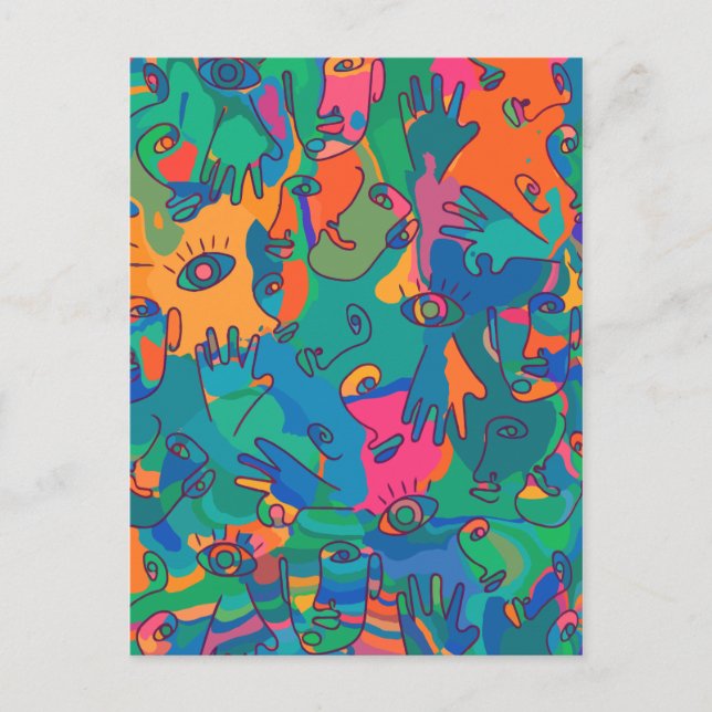 Vintage Abstrakt Ansikte Finger Doodle Line Vykort (Framsida)