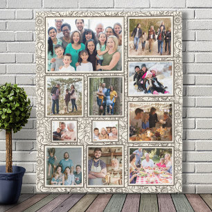 Vintage Abstrakt Blommigt Family 11 Photo Collage Fleecefilt