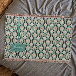 Vintage Abstrakt Botaniskt Monogramm Blommönster Filt