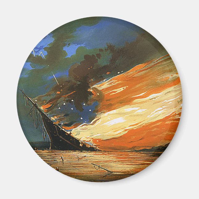 Vintage Abstrakt Burning Flagga Magnet (Framsidan)