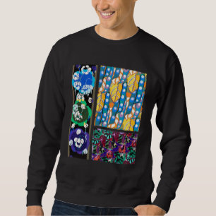 Vintage Abstrakt Färgrik Blommig Dekorativt Mönste Lång Ärmad Tröja