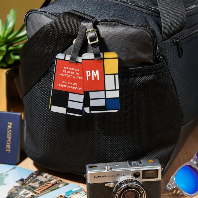 Vintage Abstrakt Komposition av Piet Mondrian Bagagebricka (Fram & Baksida)