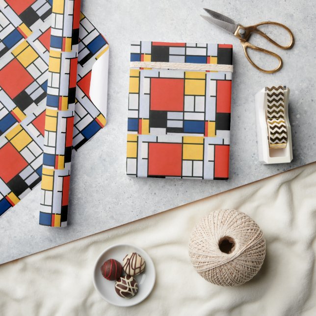Vintage abstrakt komposition av Piet Mondrian Presentpapper (Hantverk)