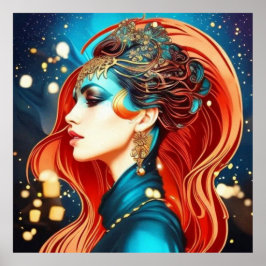 Vintage abstrakt vacker guld-röd hona 3 poster