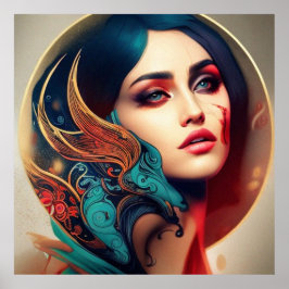 Vintage abstrakt vacker guld-röd hona 4 poster